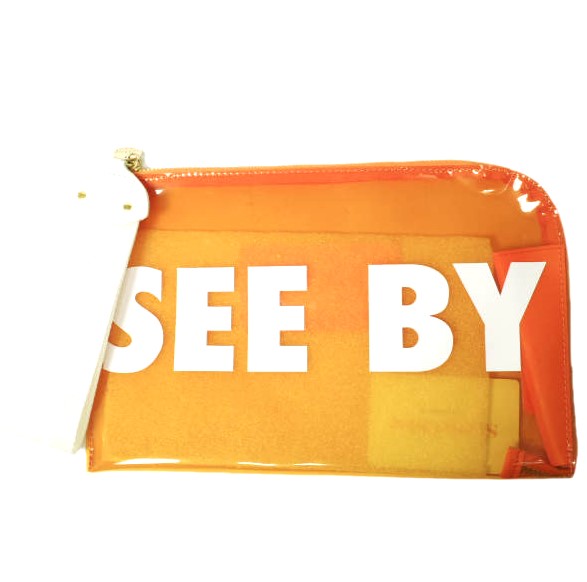 SEE BY CHLOE シーバイクロエ PVC CLUTCH BAG ポリ塩化ビニールクリアクラッチバッグ チャーム付き 19UP822509 Orange スケルトン カバン【新古品】【中古】【SEE BY CHLOE】