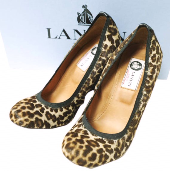 LANVIN ランバン ポルトガル製 レオパードハラコウェッジソールパンプス WEDGE BALLERINE 360-49725-391 351/2(22cm) LEOPARD 定価93,450円 バレエシューズ シューズ【新古品】【中古】【LANVIN】｜USED SELECT SHOP Loop店