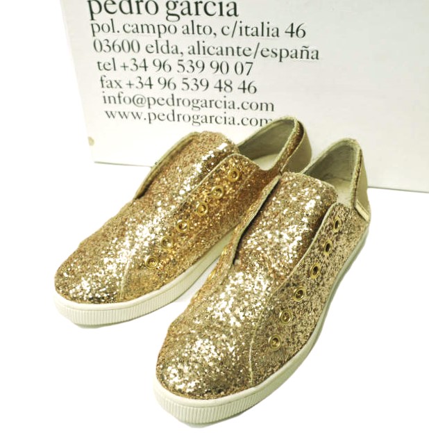 Pedro Garcia ペドロガルシア PEYTON グリッタースリッポン 39(25.5糎) GOLD 通貨価値36,300円 スニーカー シューズ【新古品】【中古】【Pedro Garcia】