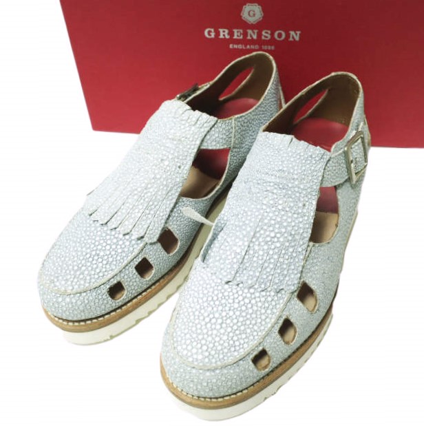 GRENSON グレンソン ETHEL キルトタッセルストラップレザーシューズ 210427 UK5D(24cm) BLUE STINGRAY 定価47,300円 革靴 サンダル シューズ【新古品】【中古】【GRENSON】