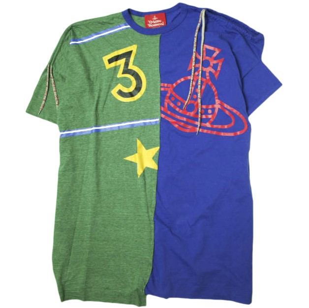 Vivienne Westwood Red Label ヴィヴィアンウエストウッド レッドレーベル 日本製 リメイクオーブドローストリングワンピース 16-12-541027 00(ONE SIZE) GREEN/BLUE VWW ORB ドレス トップス【中古】【Vivienne Westwood Red Label】