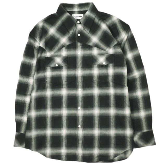 LASTMAN ラストマン 25SS 日本製 OMBRE PLAID WESTERN SHIRTS オンブレチェックウエスタンシャツ 251LM-SH03 L BLACK 定価77,000円 トップス【新古品】【中古】【LASTMAN】｜USED SELECT SHOP Loop店