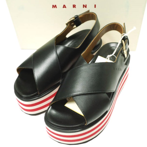 MARNI マルニ 22SS イタリア製 フスベッドウエッジソールサンダル ZPMS007506 P3586 36(22.5-23cm) BLACK 定価119,900円 レザーストラップ 厚底 シューズ【新古品】【中古】【MARNI】｜USED SELECT SHOP Loop店