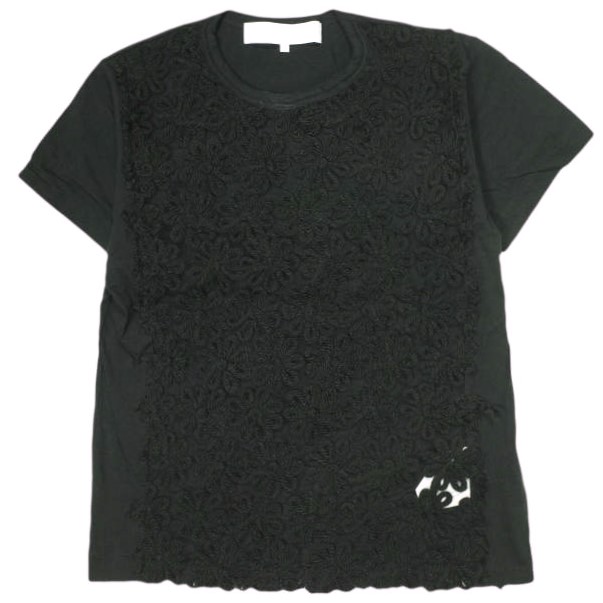 tao COMME des GARCONS タオ コムデ給仕 24AW 日本製 綿天竺×ナイロンチュール刺しゅう 半袖プルオーバー TN-T005 M BLACK Tricot トリコ トップス【中古】【tao COMME des GARCONS】