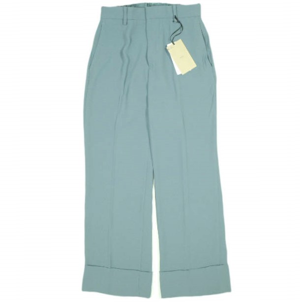 N°21 ヌメロヴェントゥーノ 23AW ダブルヘム ノープリーツトラウザーズ 5B PANTALONE TESSUTO 23AW-B011-5159 40 Green 必要経費72,600円 生やさしい スラックス ズボン下 ボトムス【新古品】【中古】【N°21】