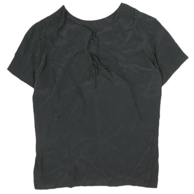 N°21 ヌメロヴェントゥーノ 23SS イタリア製 シルクミックス レースアップブラウストップス 23SW-G062-5111 40 BLACK 半袖 プルオーバー シャツ 定価64,900円 トップス【新古品】【中古】【N°21】