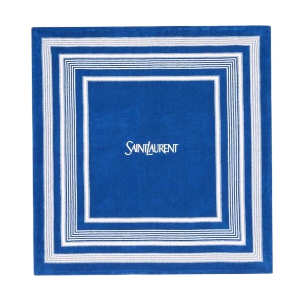 SAINT LAURENT サンローラン ポルトガル製 BEACH TOWEL SQUARED ロゴ ビーチタオル 802295 YCL36 CAPRI BLUE 大判サイズ バスタオル 定価44,000円【新古品】【中古】【SAINT LAURENT】