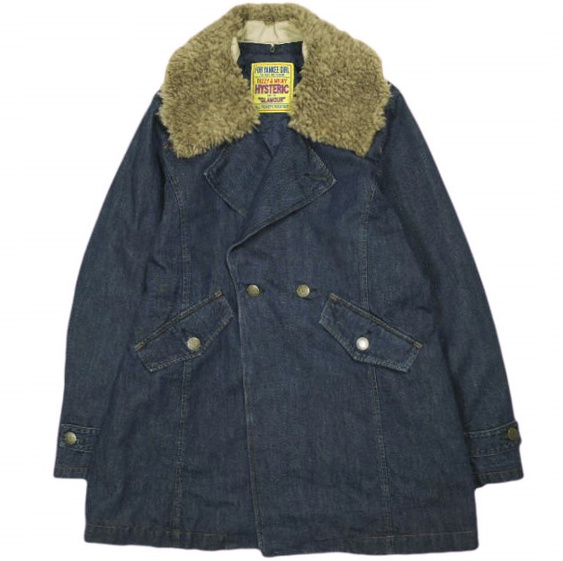 HYSTERIC GLAMOUR ヒステリックグラマー 日本製 ファーカラーAラインデニムコート 01223AC03 Free Indigo Blue ボア アウター【中古】【HYSTERIC GLAMOUR】