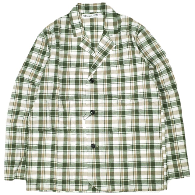 INDIVIDUALIZED SHIRTS インディビジュアライズドシャツ アメリカ製 LOUNGER JACKET ラウンジャージャケット M Olive/Beige リネン チェック シャツジャケット 定価59,400円 アウター【新古品】【中古】【INDIVIDUALIZED SHIRTS】