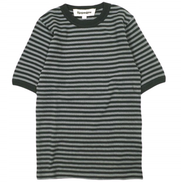 Slopeslow スロープスロウ 日本製 Cotton Interlock Stripe Crew Neck Tee インターロックストライプTシャツ 1241005 S Black/Grey 半袖 ボーダー 定価31,900円 ユニセックス トップス【新古品】【中古】【Slopeslow】