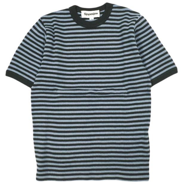 Slopeslow スロープスロウ 日本製 Cotton Interlock Stripe Crew Neck Tee インターロックストライプTシャツ 1231010 M Black/Navy 半袖 ボーダー 定価31,900円 ユニセックス トップス【新古品】【中古】【Slopeslow】
