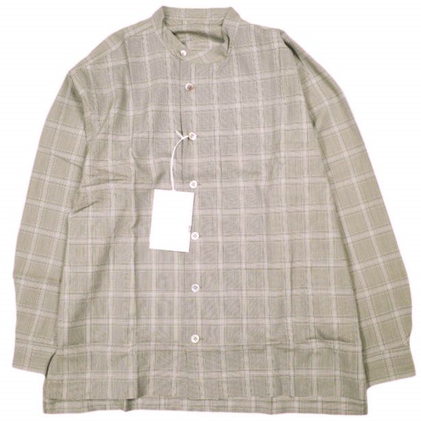 un/unbient アン 25SS 日本製 Stand Collar Shirt ウールトロピカル スタンドカラーシャツ UNSH41 1 Pale Brown Check アンビエント 長袖 チェック トップス【新古品】【中古】【un/unbient】