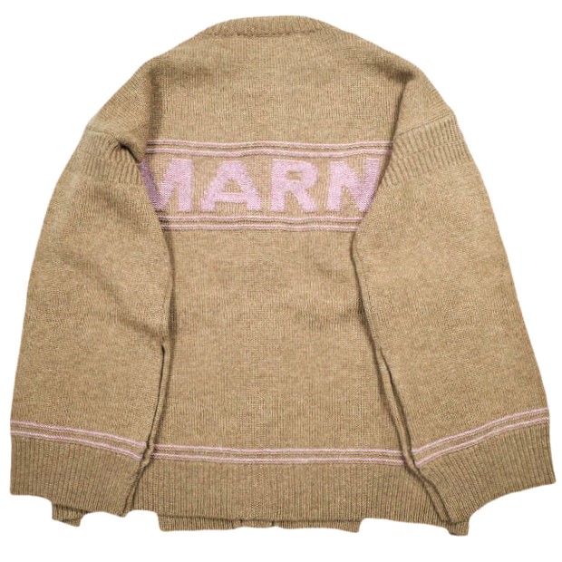 MARNI マルニ 24AW VIRGIN WOOL LOGO CARDIGAN ヴァージンウールロゴカーディガン CDMD0309Q1 UFW608 36 BEIGE(00M20) 必要経費174,900円 キモノスリーブ 編み物 労働者の一団素っ首 トップス【新古品】【中古】【MARNI】