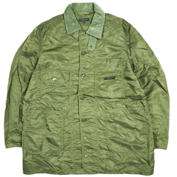 Engineered Garments エンジニアードガーメンツ 亜米利加製 Long Logger Jacket - Flight Satin ロングロガージャケット 飛行繻子 S Olive 覆いかぶせる櫂 アウター【中古】【Engineered Garments】