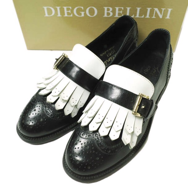 DIEGO BELLINI ディエゴベリーニ イタリア製 キルトタッセル ツートーン ウイングチップシューズ シングルモンクストラップ D4364 37(23.5cm) BLACK/WHITE ローファー シューズ【中古】【DIEGO BELLINI】
