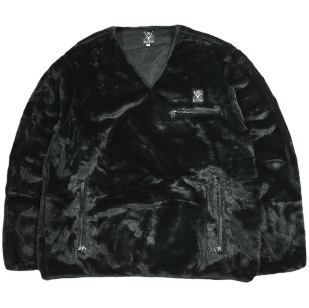 South2 West8 サウスツーウェストエイト S2W8 23AW 日本製 Piping V Neck Shirt - Micro Fur パイピングVのど首プルオーバー マイクロ毛皮 NS734 M BLACK 調教師 ティーシャツ トップス【中古】【South2 West8】