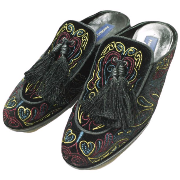 ANGELO RUFFO アンジェロルッフォ VELVET EMB. MULE 天鵞絨刺しゅうミュール 41(26糎) Black タッセル サンダル シューズ【中古】【ANGELO RUFFO】