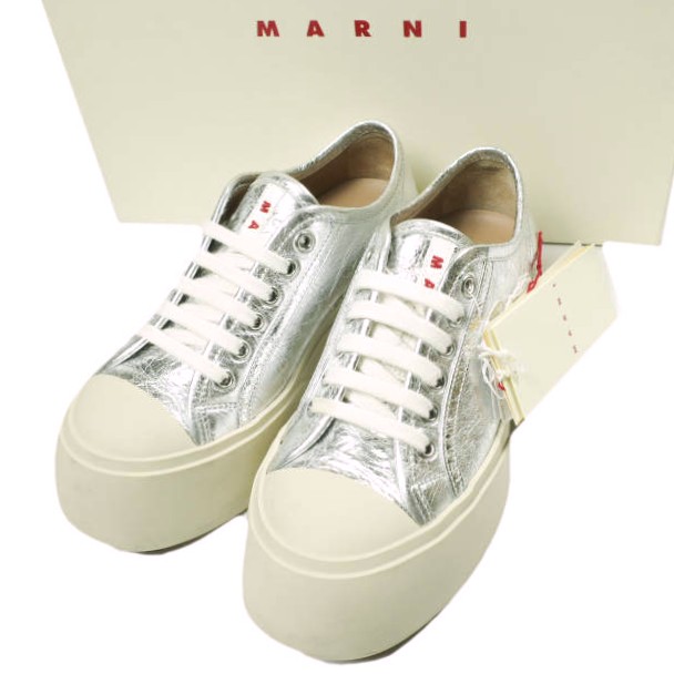 MARNI マルニ 24SS イタリア製 PABLO メタリックレースアップスニーカー SNZW003020 P6743 35(22-22.5cm) SILVER 定価119,900円 スニーカー シューズ【中古】【MARNI】