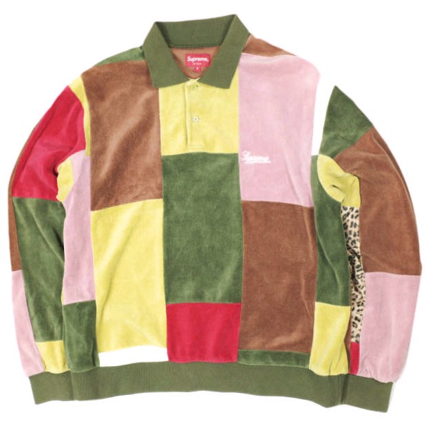SUPREME シュプリーム 20AW Patchwork Velour L/S Polo パッチワークベロアロングスリーブポロシャツ S Dark Olive 長袖 Week10 トップス【中古】【SUPREME】