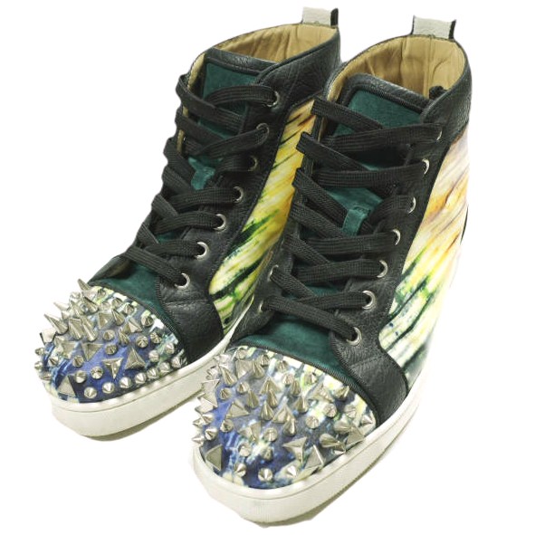 Christian Louboutin クリスチャンルブタン Lou Pik Pik Orlato Patent Bazin スタッズハイカットスニーカー 41(26珊) Multicolor スニーカー シューズ【中古】【Christian Louboutin】