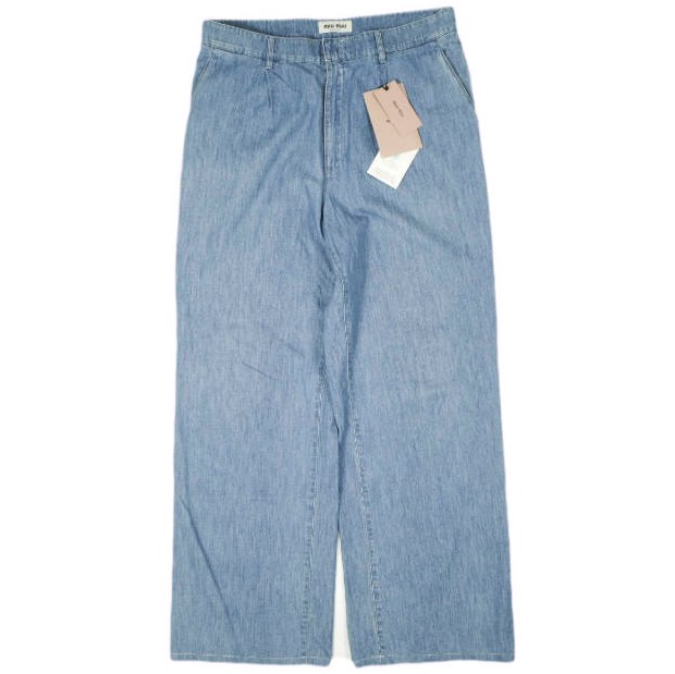 MIU MIU ミュウミュウ イタリア製 Chambray Denim Pants ロゴタイプ刺しゅうシャンブレーデニムパンツ GWP471 S232 1294 44 Classic Blue ジップフライ 広々とした デニム ボトムス【中古】【MIU MIU】