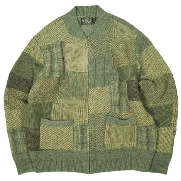 RRL ダブルアールエル 25AW パッチワークウールカシミヤセータージャケット Full Zip Patchwork Sweater MNRRSWE16820193 / 782973217001 L 310 緑であること プルオーバー Double RL 編み物 通貨価値326,700円 トップス【中古】【RRL】