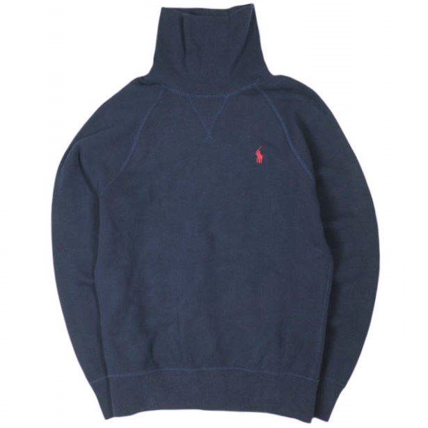 POLO RALPH LAUREN ポロ・ラルフローレン RL フリース タートルネック トレーナー XS NAVY 調教師 子馬刺しゅう 両Vガゼット 通貨価値25,300円 トップス【中古】【POLO RALPH LAUREN】
