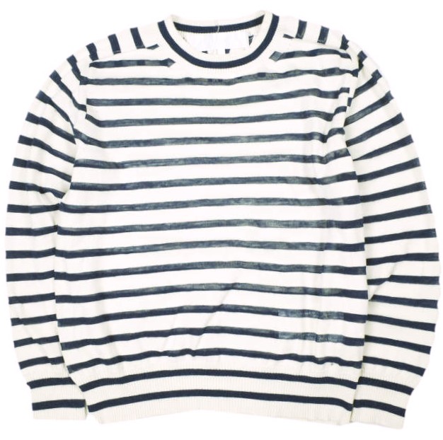 tao COMME des GARCONS タオ コムデギャルソン 25SS 日本製 ハイゲージコットン ボーダークルーネックニット TO-N007 S OFF WHITE/NAVY セーター Tricot トリコ トップス【中古】【tao COMME des GARCONS】|USED SELECT SHOP Loop店