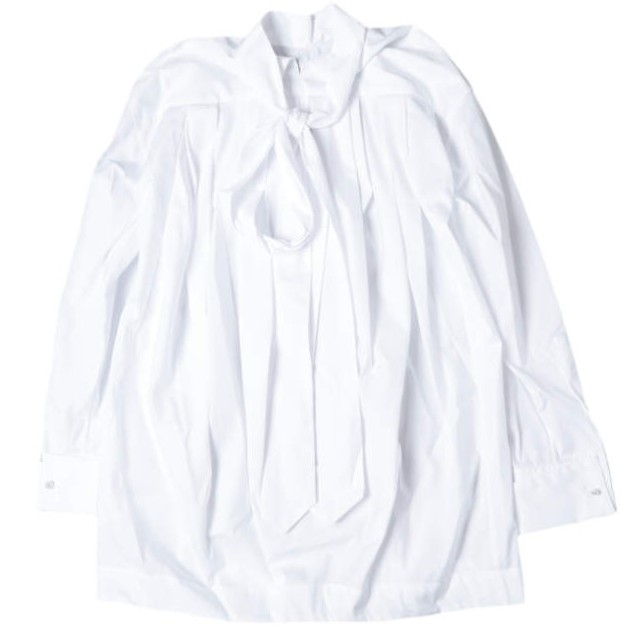 DRIES VAN NOTEN ドリスヴァンノッテン 25AW CHADDY 2295 W.W.SHIRT コットンポプリン リボンタイシャツ 252-010779-2295-001 XS WHITE 定価112,200円 長袖 チュニック トップス【新古品】【中古】【DRIES VAN NOTEN】|USED SELECT SHOP Loop店