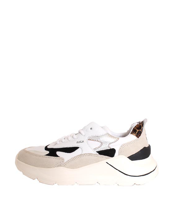 レディース　DATE/デイト　FUGA　ホワイト&times;レオパード　ダッドスニーカー　レザースニーカー　レースアップスニーカー　スムースレザー｜LOOP SHOES SHOP