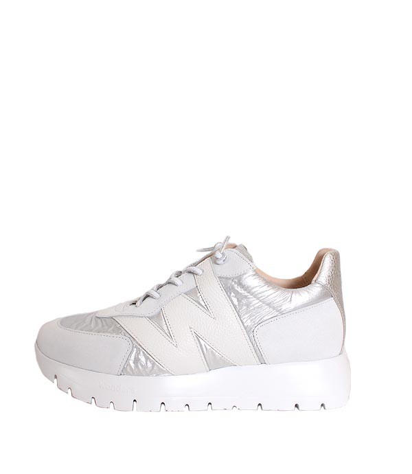 wondersワンダース　2464　レザースニーカー　スリッポン　厚底スニーカー　ホワイト&times;シルバー　レザー&times;ナイロン｜LOOP SHOES SHOP