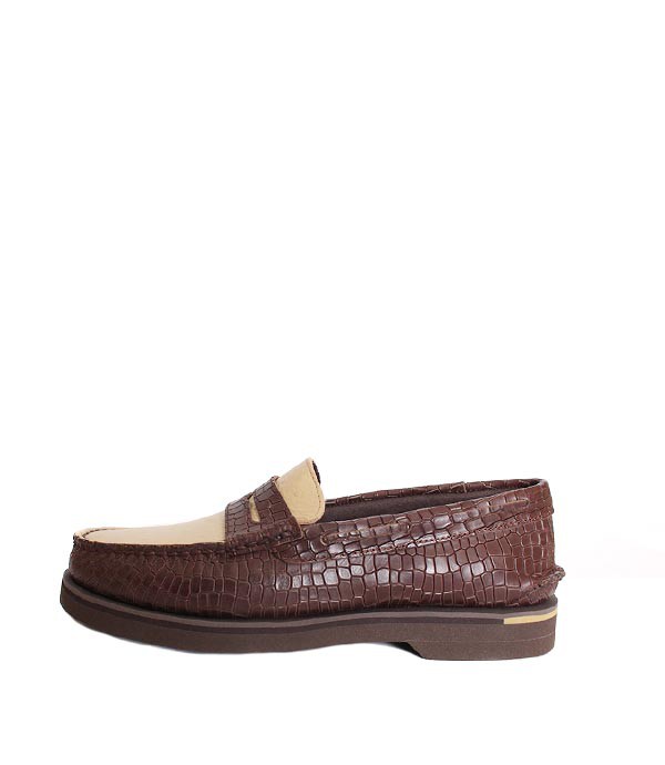 SPERRYスペリー ST25454 赤銅色×象牙色ベージュ 置き目毛革 コインローファー 型押しなめし革