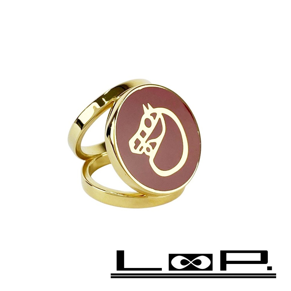 ◆SALE◆ エルメス ■新同■ カマイユ スカーフリング 馬 アクセサリー ファッション ゴールド レッド GP 【511714】11 【中古】