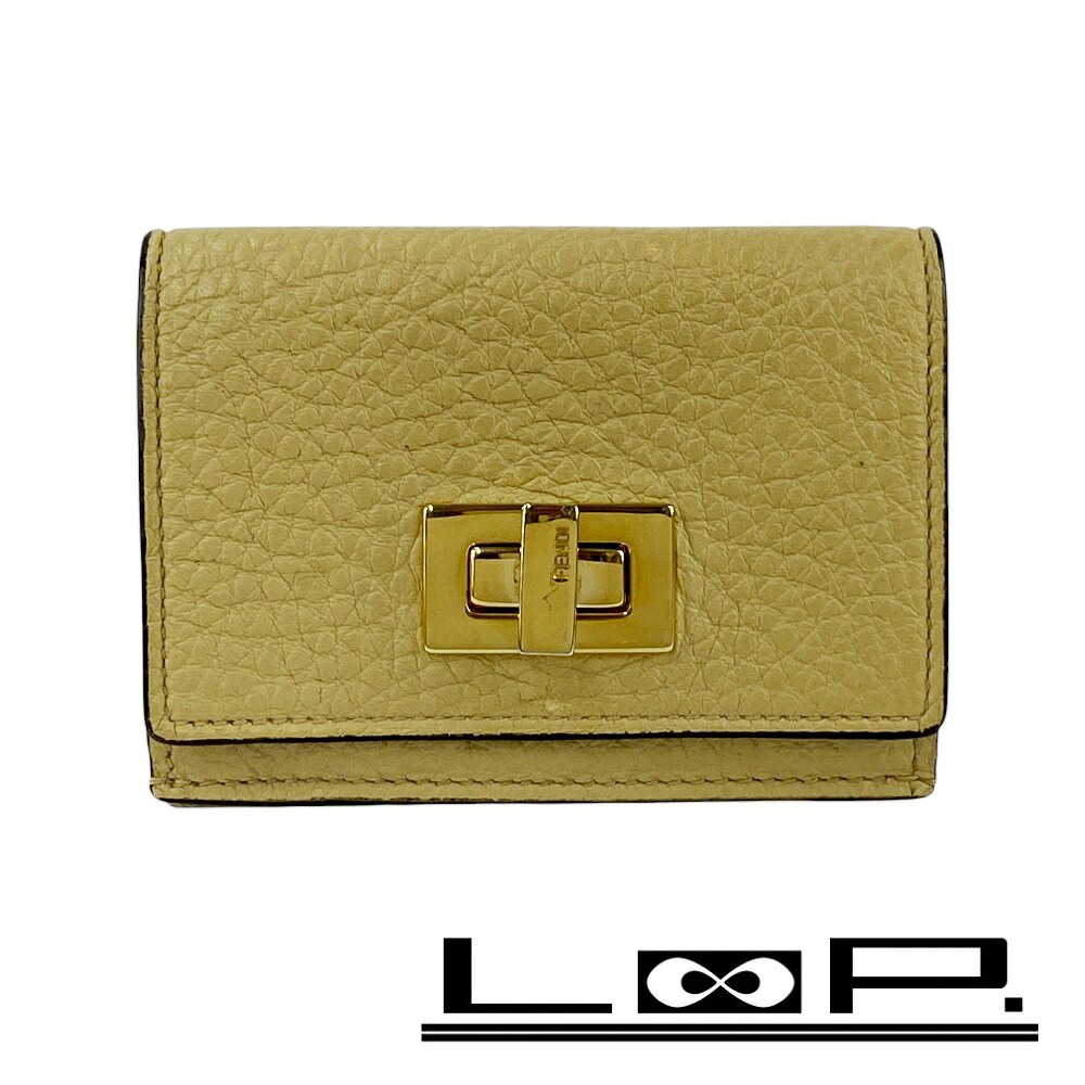 ◆SALE◆ フェンディ ■美品■ ピーカブー 三つ折り 財布 コンパクト ウォレット レザー ベージュ 8M0426 箱 【537820】8 【中古】
