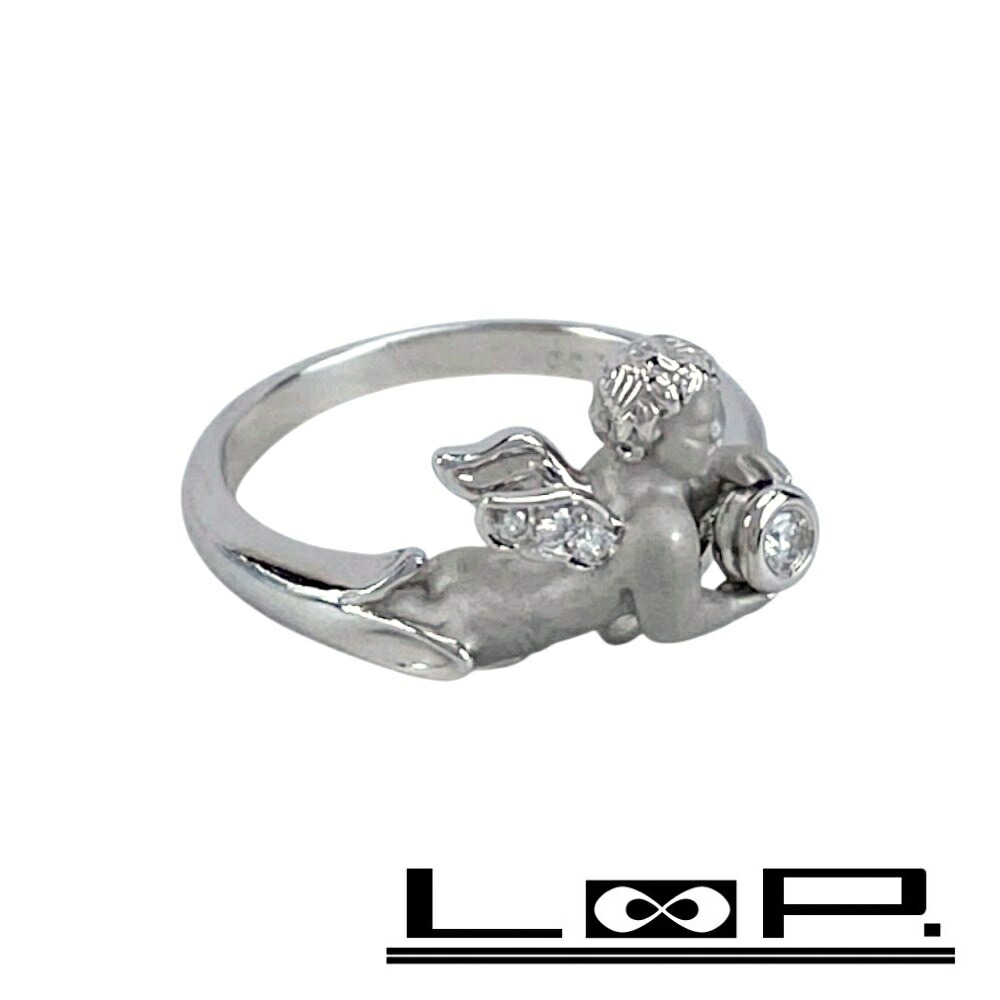 ◆SALE◆ カレライカレラ ■美品■ 天使モチーフ リング 指輪 アクセサリー エンジェル ホワイトゴールド 18K 750 WG #8.5 3.8g 【528828】12 【中古】