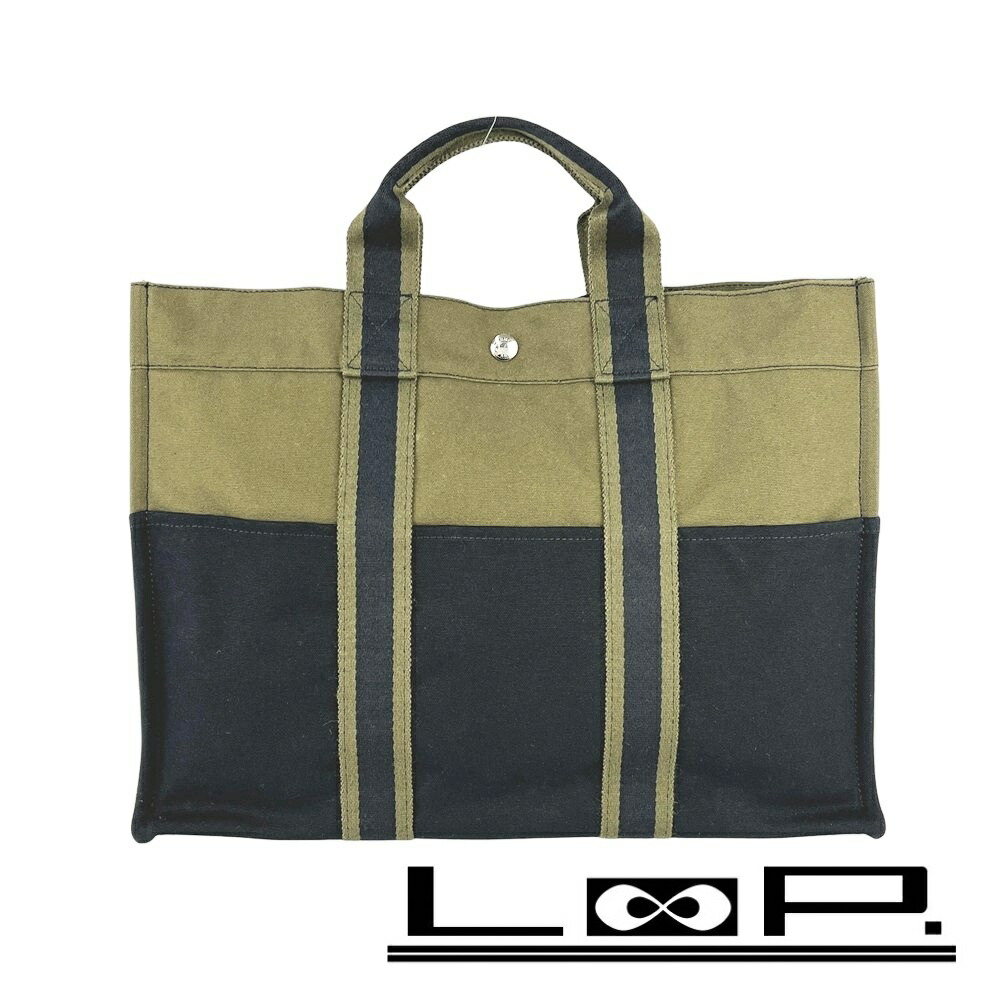 ◆SALE◆ エルメス ■美品■ フールトゥMM トートバッグ ハンドバッグ キャンバス カーキ ブラック 【532528】7 【中古】