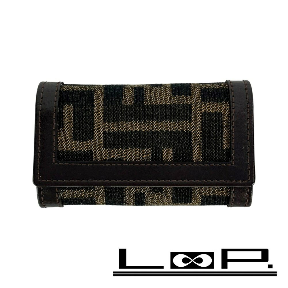 ◆SALE◆ フェンディ ■未使用■ ズッカ 6連 キーケース 鍵入れ キャンバス レザー ブラウン 箱 【538032】11 【中古】