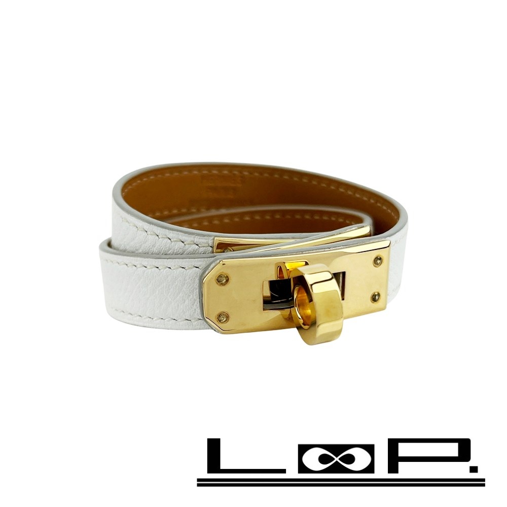◆SALE◆ エルメス ■中古■ ケリー ドゥブルトゥール ブレスレット 二重 ホワイト エプソン C刻 【534133】11 【中古】