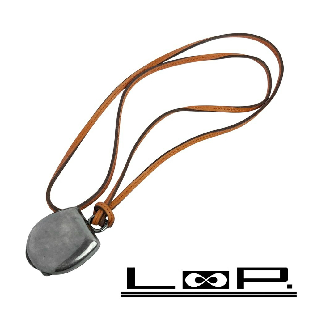 エルメス ■中古■ヴィンテージ■80糎■ ロケット花火 シャンデリヤ ロング 首飾り SV925 なめし革 しろがね色 オレンジ色 【656033】14 【中古】