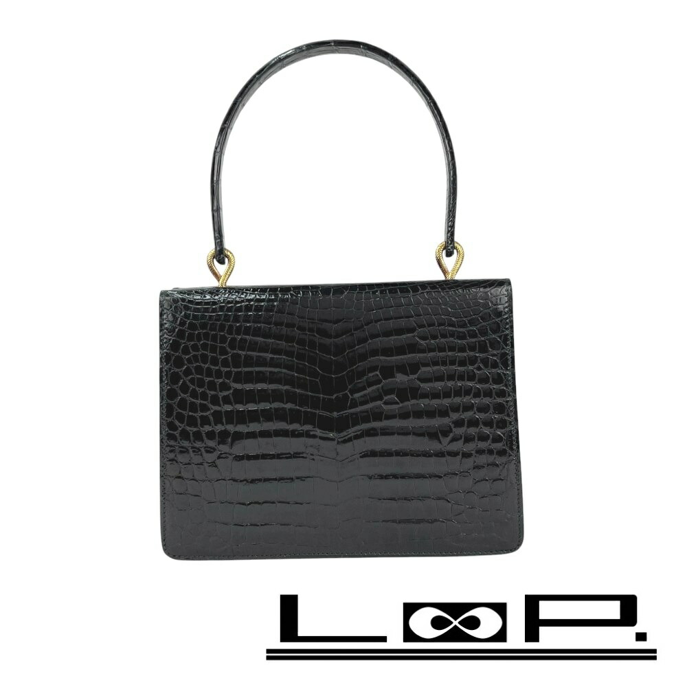 モラビト ■美品■ヴィンテージ■ ヴァンドーム ハンドバッグ がま口 クロコ GP ブラック ゴールド 【584336】7 【中古】|LoopLand 店