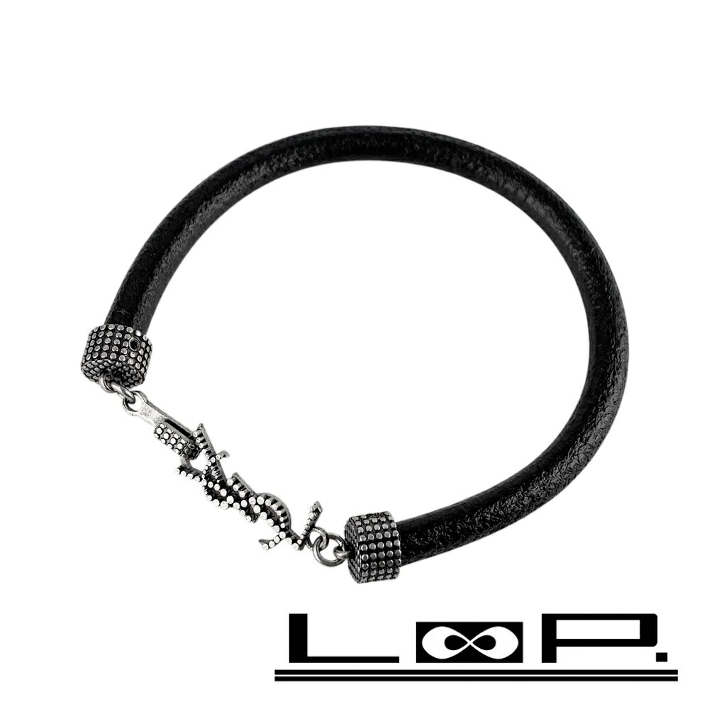 サンローラン ■未使用■ ロゴ ブレスレット アクセサリー レザー SS ブラック シルバー 【619236】13 【中古】