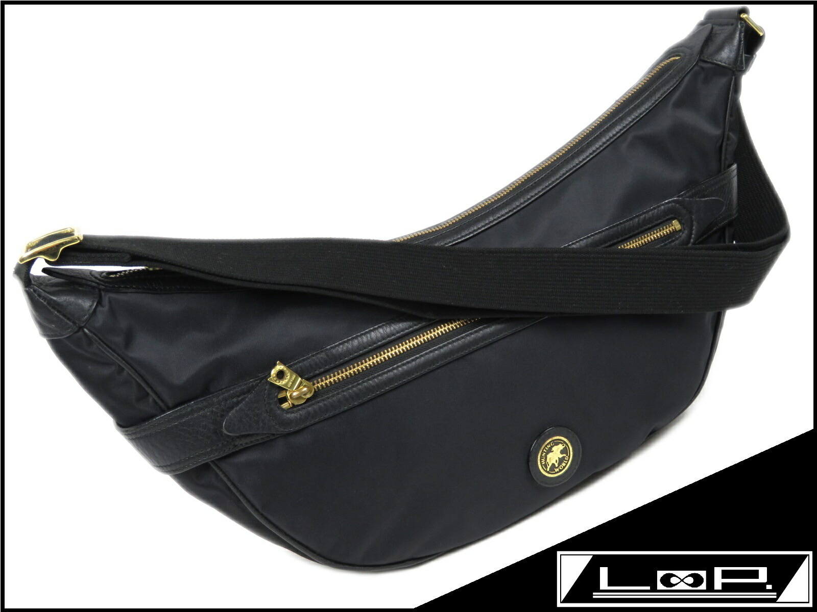 【楽天市場】【SALE】【HUNTING WORLD】 ハンティングワールド ボディ バッグ ショルダー ナイロン カーフ レザー ブラック