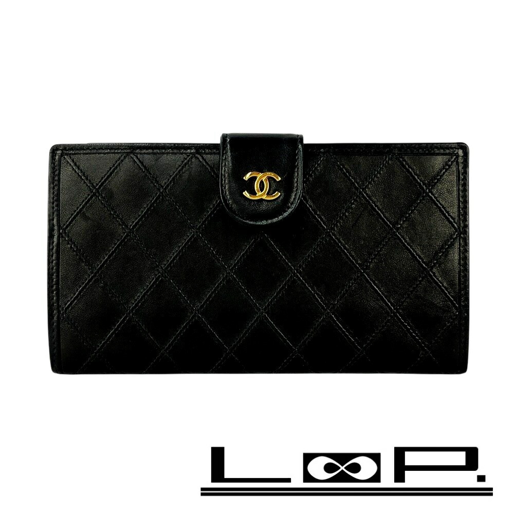 美品　シャネル　ビコローレ　ラムスキン　ガマ口　財布　ブラック 5195-1.gif