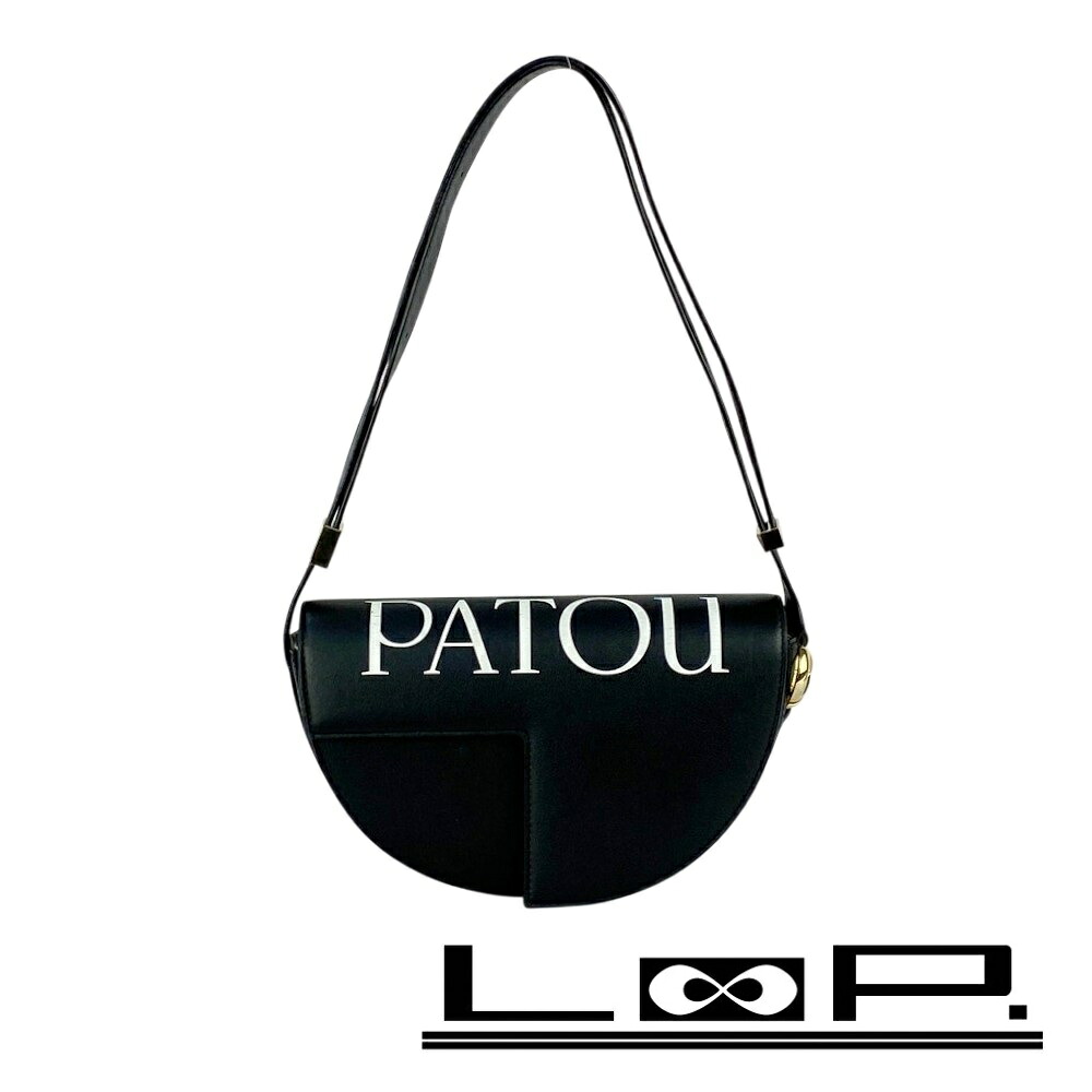 ◆SALE◆ パトゥ ■美品■ ショルダー バッグ ロゴ カバン ファッション レザー ブラック ホワイト ゴールド 【505560】5 【中古】