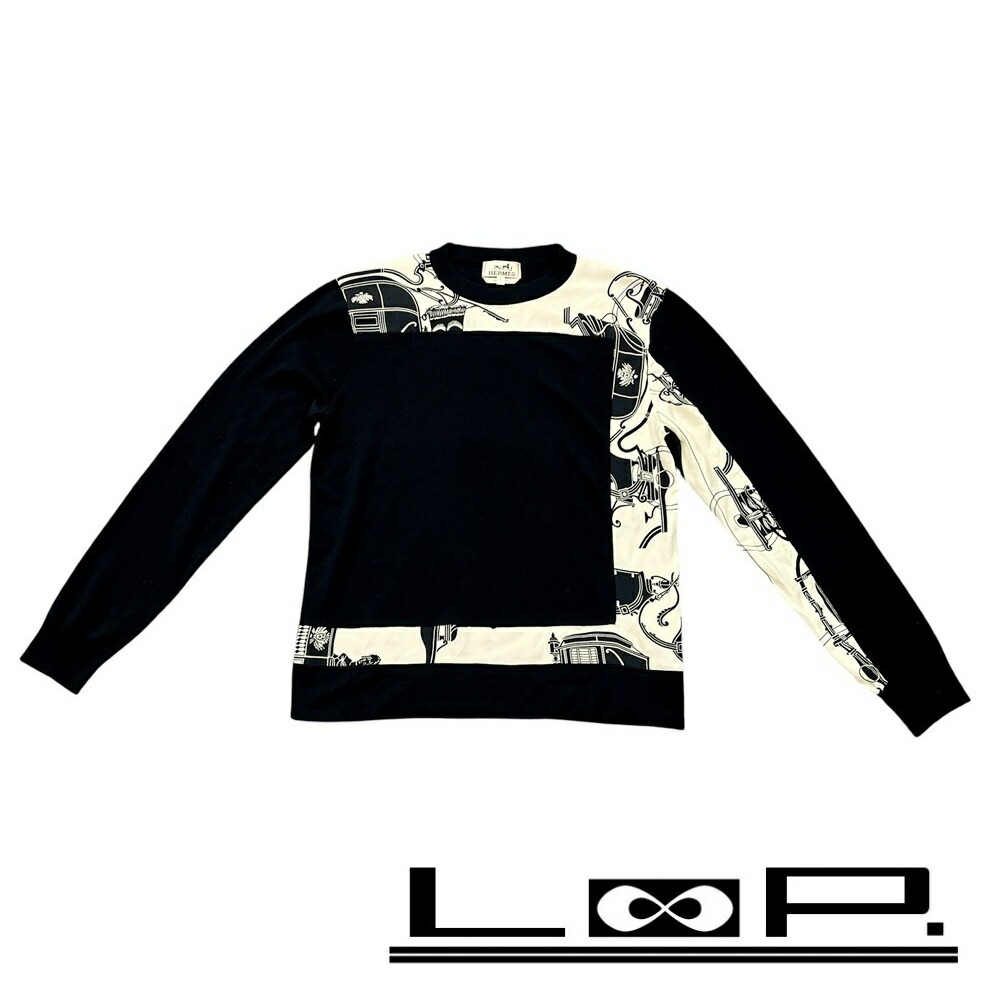 エルメス ■美品■ ソワ デカドレ 長袖 トップス 編み物 絹地 黒いこと 白いこと #S 【519260】8 【中古】