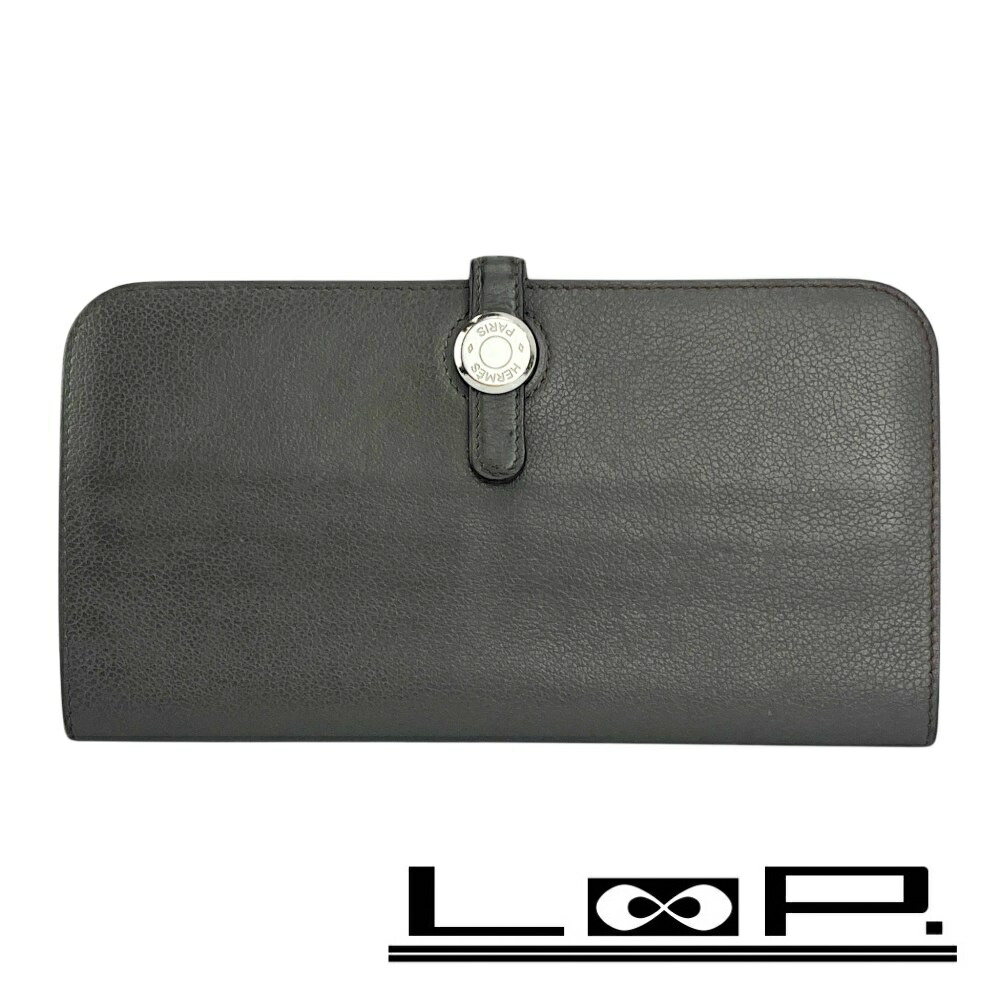 エルメス ■中古■ ドゴン ロング 長紙入れ ウォレット なめし革 薄墨色 Z刻 【652363】13 【中古】
