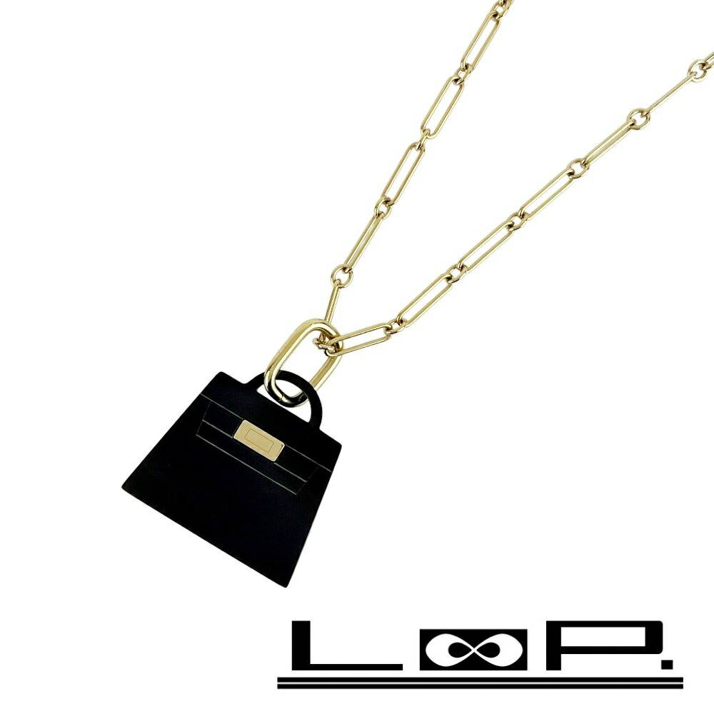 ◆SALE◆ エルメス ■新同■ アミュレット マロキニエ GM ケリー ロング ネックレス GP バッファローホーン ブラック 【450167】10 【中古】