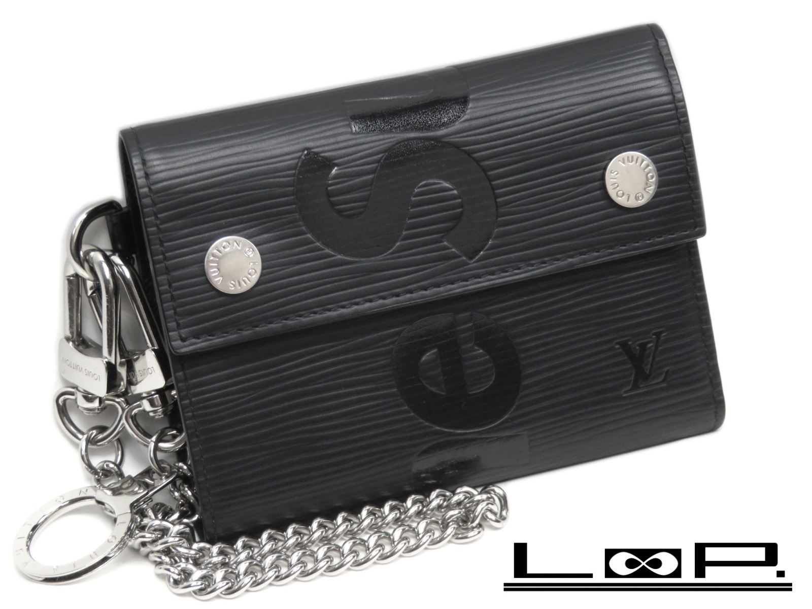 M Louis コンパクト 中古 Loopland ノワール Supreme ウォレット エピ 5056 サイフ Vuitton ノワール ルイ ヴィトン Louis 店 ウォレット チェーン 財布 シュプリーム 黒 メンズ財布