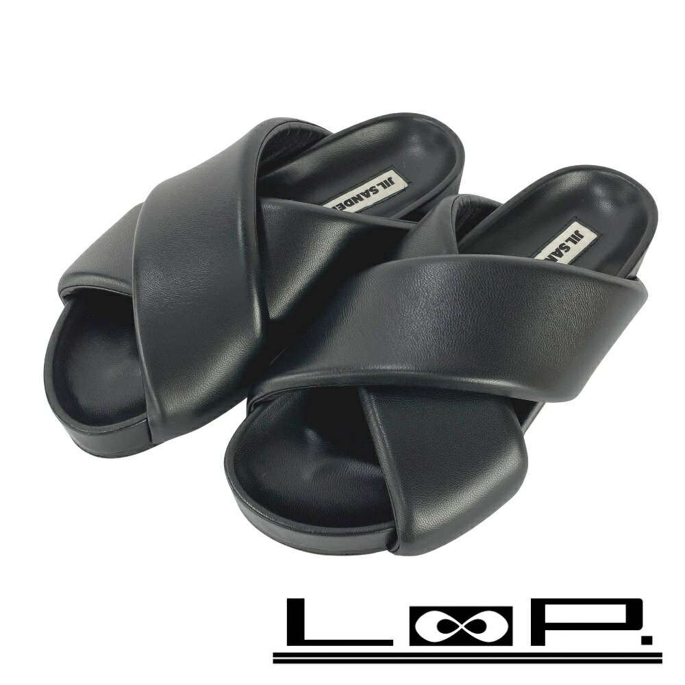 ◆SALE◆ ジルサンダー ■美品■ サンダル クロスストラップ 靴 ファッション レザー ブラック #40 P5810 【27271】3 【中古】