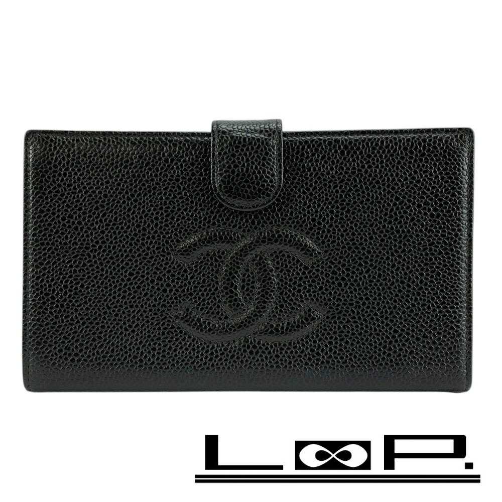 美品 CHANEL シャネル カンボンライン ラムスキン がま口 折り財布 美品 シャネル CHANEL財布二つ折り カンボンライン ココマーク